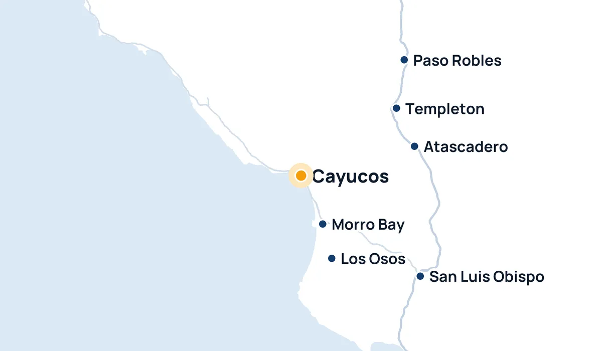 Map of High Tide Window Cleaning's service area around Cayucos