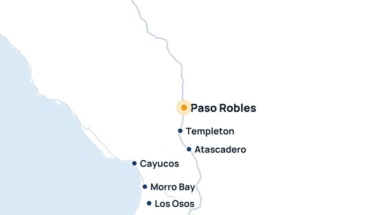 Map of High Tide Window Cleaning's service area around Paso Robles