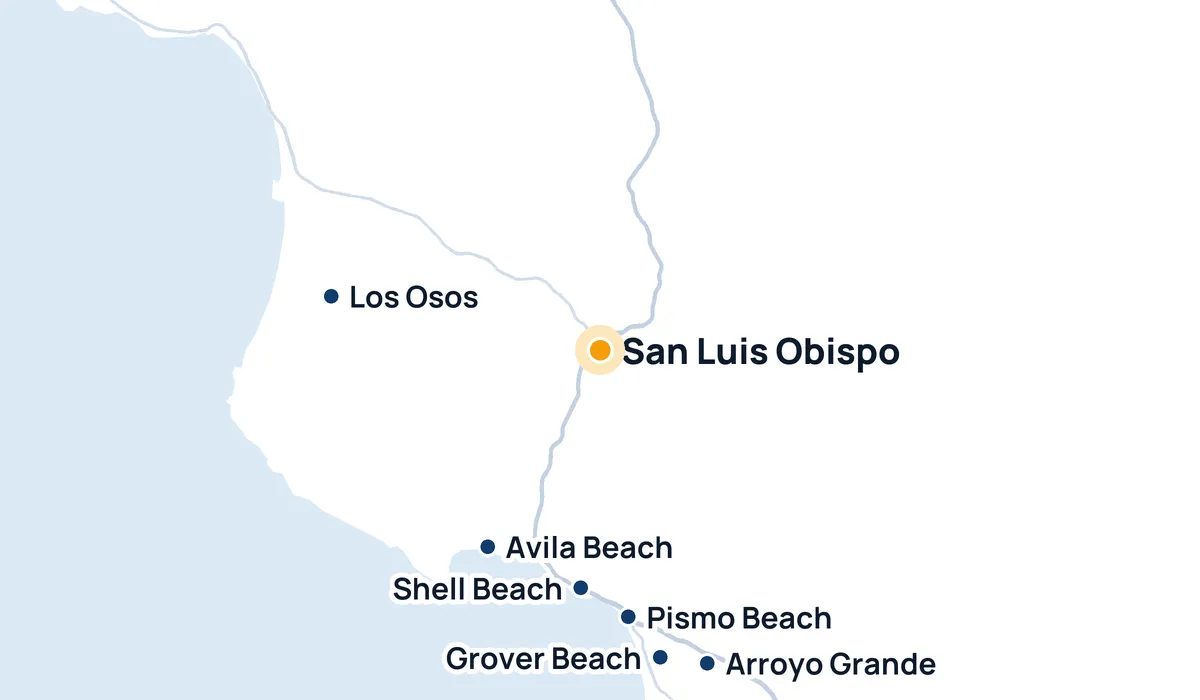 Map of High Tide Window Cleaning's service area around San Luis Obispo