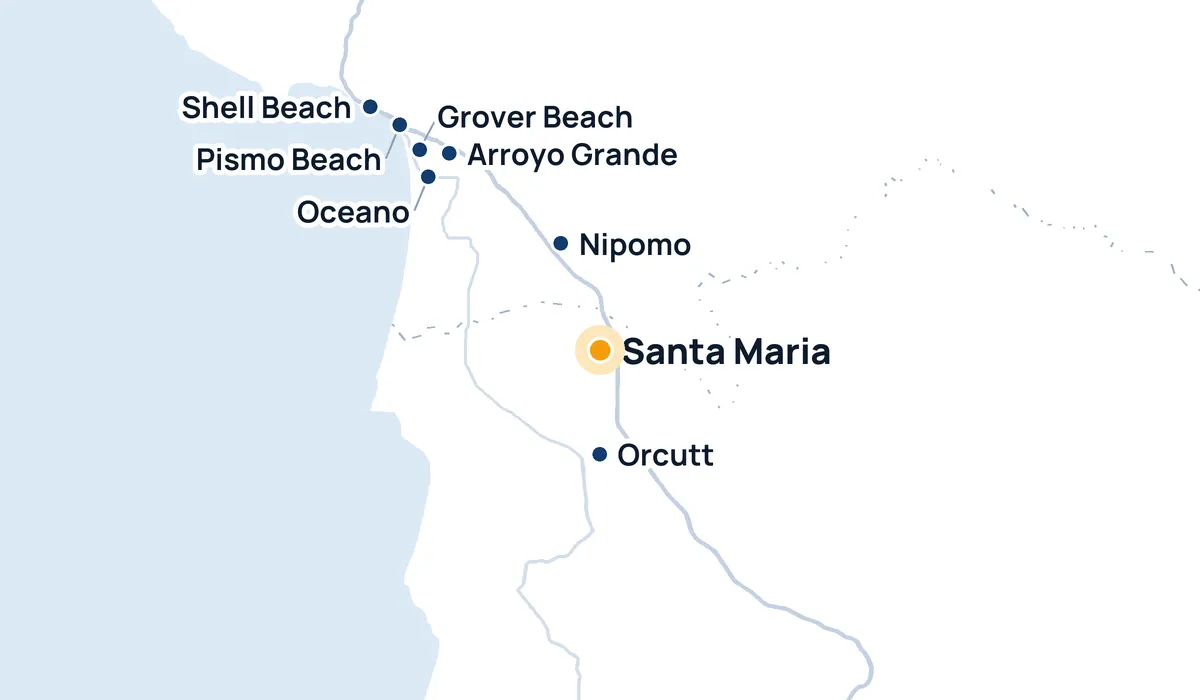 Map of High Tide Window Cleaning's service area around Santa Maria