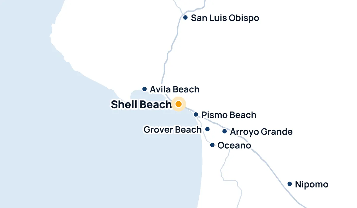 Map of High Tide Window Cleaning's service area around Shell Beach