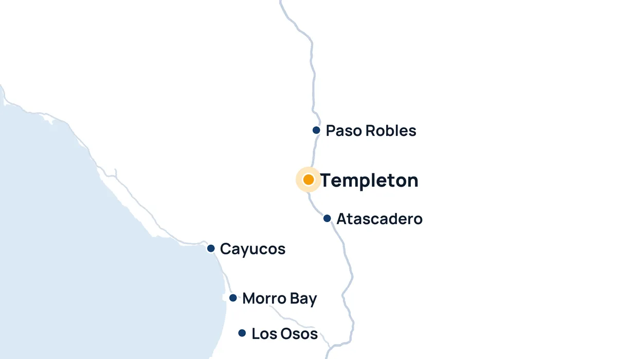Map of High Tide Window Cleaning's service area around Templeton